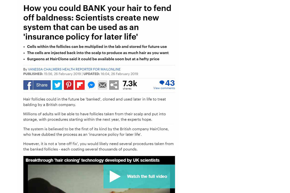How you could BANK your hair to fend off baldness: Scientists create new system that can be used as an ‘insurance policy for later life’