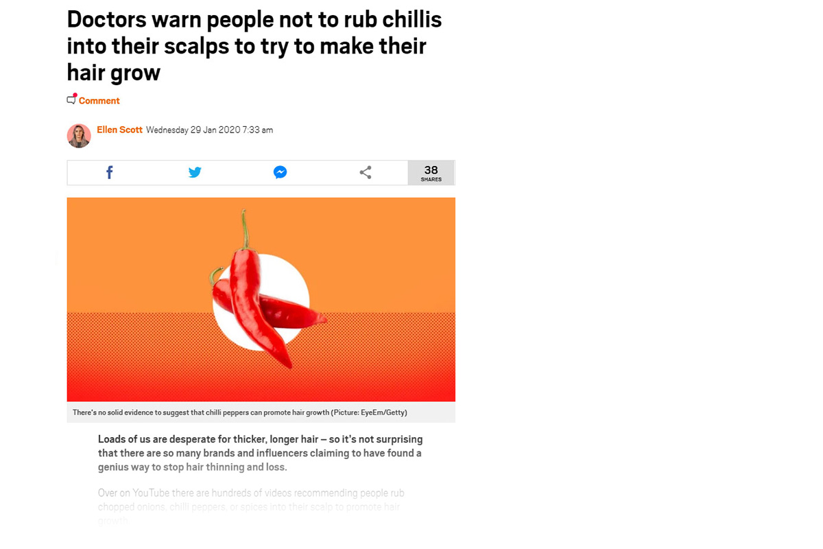 Doctors warn people not to rub chillis into their scalps to try to make their hair grow