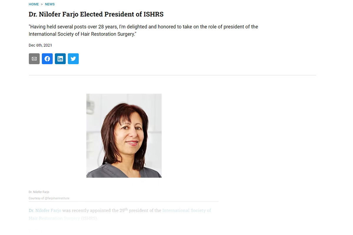 Dr. Nilofer Farjo Elected President of ISHRS