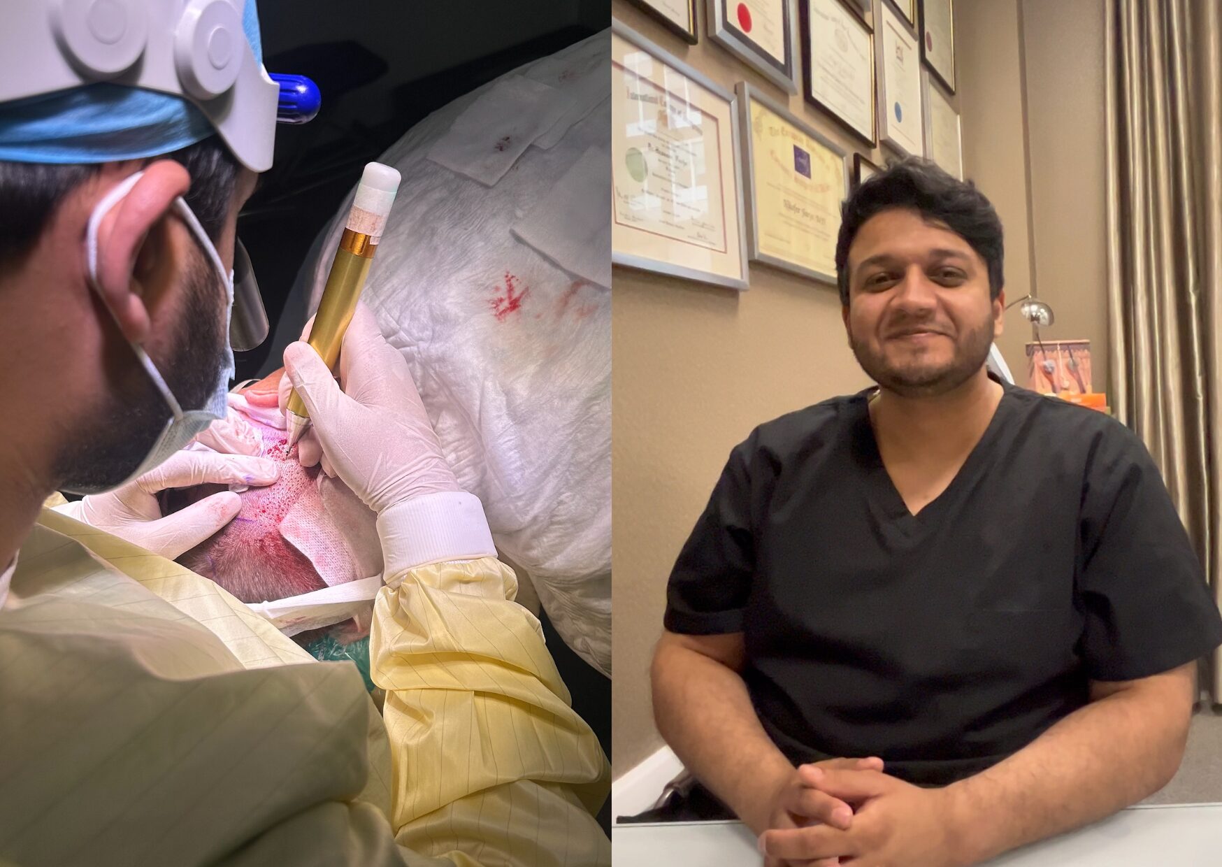 Dr Zayn Sattar performing hair transplant surgery at Farjo Hair Institute