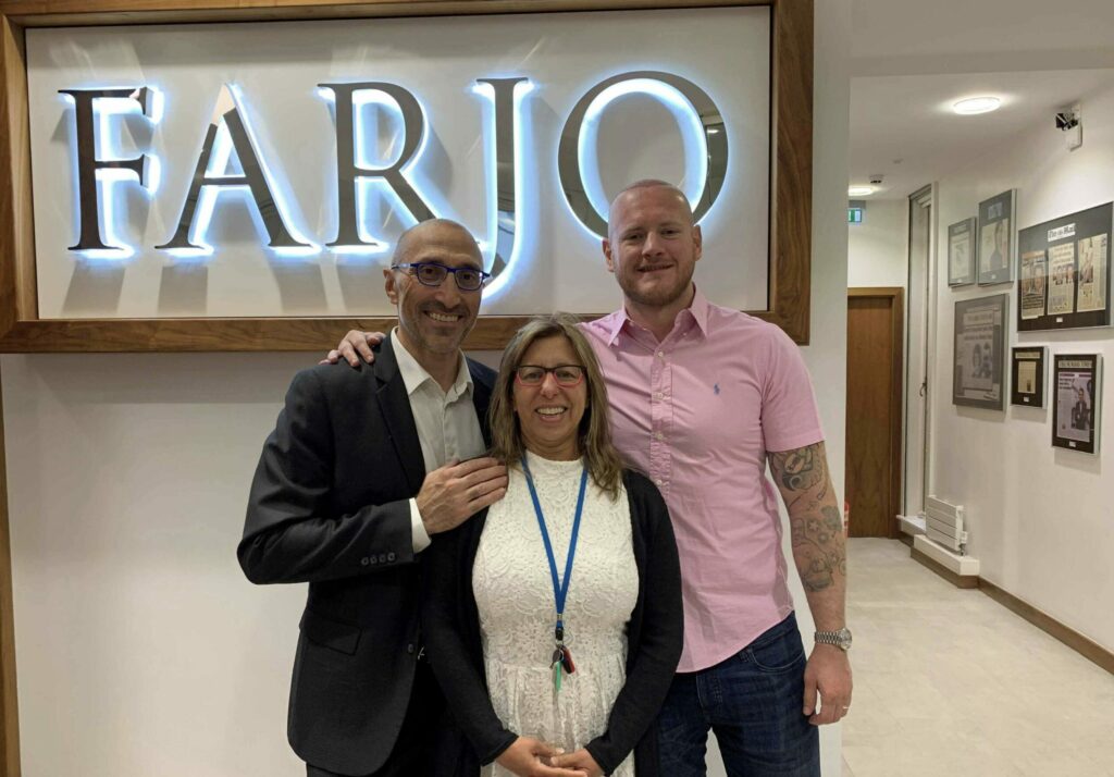 George Groves with Dr Bessam Farjo and Dr Nilofer Farjo after his hair transplant surgery at the Farjo Hair Institute